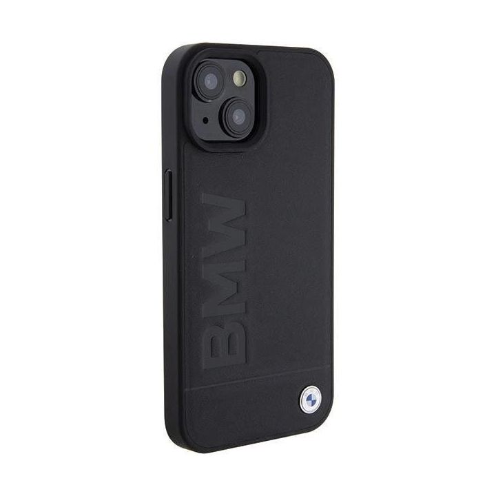 Dėklas BMW MagSafe Leather Hot Stamp ant iPhone 15 Plus - juodos spalvos