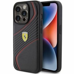 Ferrari Twist metalinis dėklas su logotipu iPhone 15 Pro - juodas