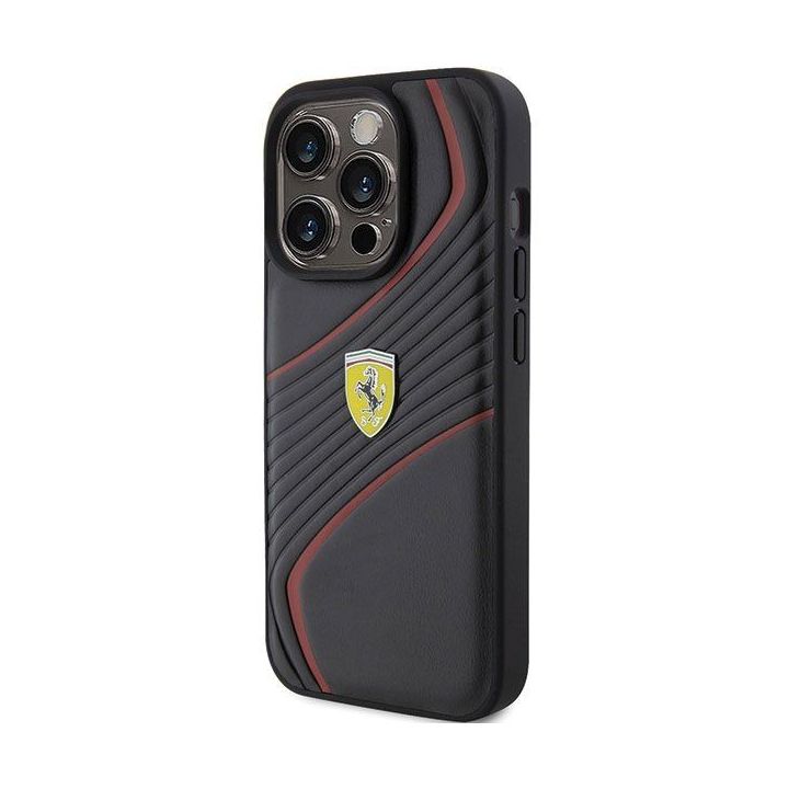 Ferrari Twist metalinis dėklas su logotipu iPhone 15 Pro - juodas
