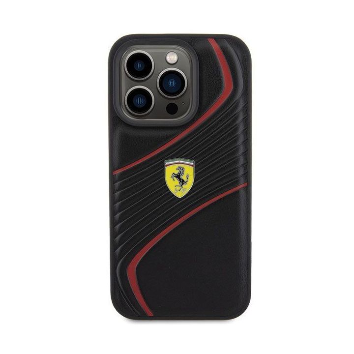 Ferrari Twist metalinis dėklas su logotipu iPhone 15 Pro - juodas