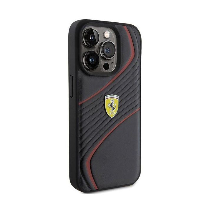 Ferrari Twist metalinis dėklas su logotipu iPhone 15 Pro - juodas