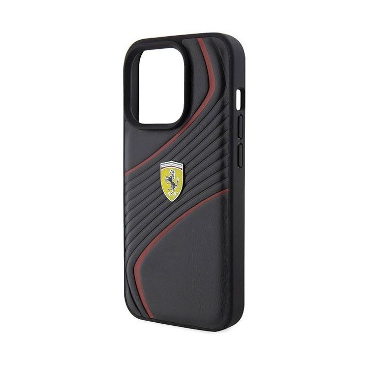 Ferrari Twist metalinis dėklas su logotipu iPhone 15 Pro - juodas