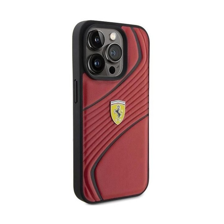 Ferrari Twist metalinis dėklas su logotipu iPhone 15 Pro - raudonas
