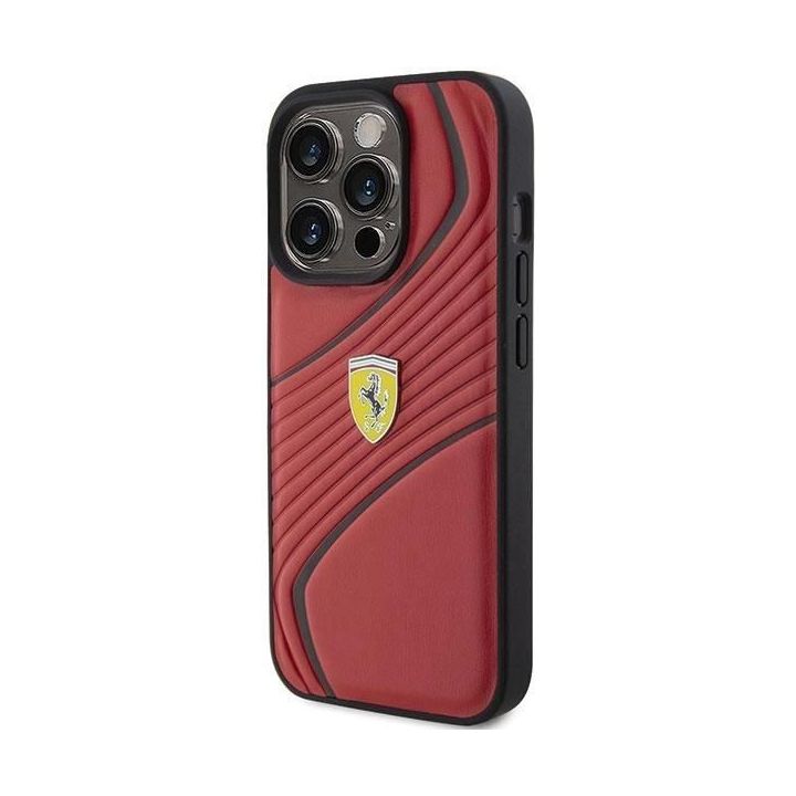 Ferrari Twist metalinis dėklas su logotipu iPhone 15 Pro - raudonas