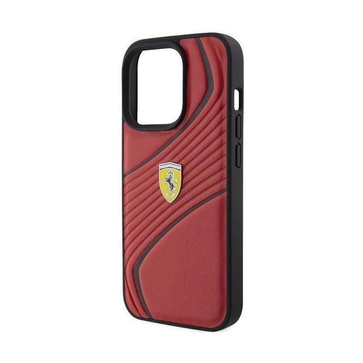 Ferrari Twist metalinis dėklas su logotipu iPhone 15 Pro - raudonas