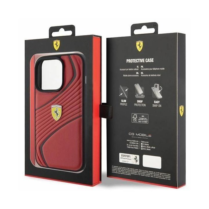 Ferrari Twist metalinis dėklas su logotipu iPhone 15 Pro - raudonas