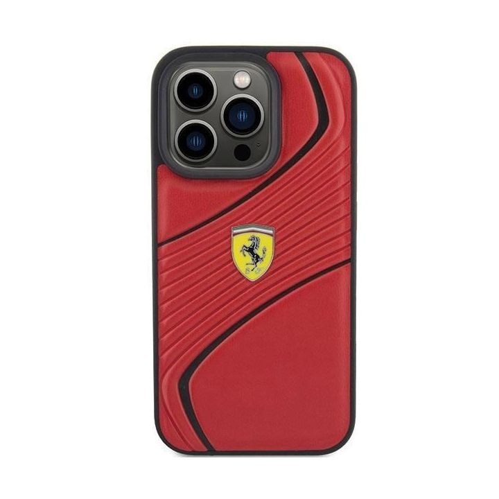 Ferrari Twist metalinis dėklas su logotipu iPhone 15 Pro - raudonas