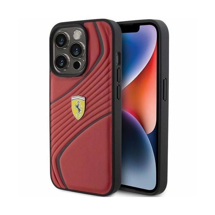 Ferrari Twist metalinis dėklas su logotipu iPhone 15 Pro - raudonas