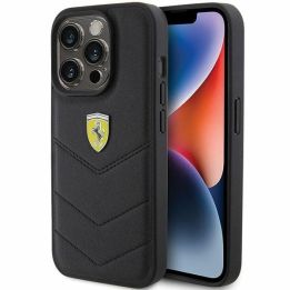 Ferrari dygsniuotas metalinis logotipas ant iPhone 15 Pro - juodos spalvos
