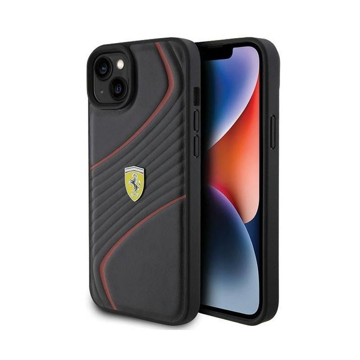 Ferrari Twist metalinis dėklas su logotipu iPhone 15 Plus - juodas