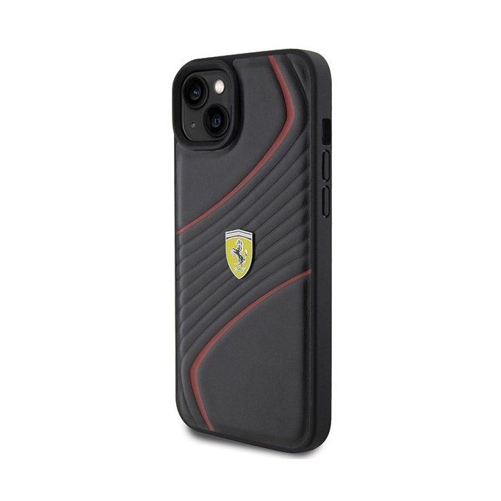 Ferrari Twist metalinis dėklas su logotipu iPhone 15 Plus - juodas