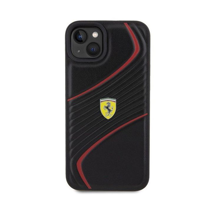 Ferrari Twist metalinis dėklas su logotipu iPhone 15 Plus - juodas