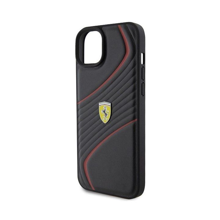 Ferrari Twist metalinis dėklas su logotipu iPhone 15 Plus - juodas