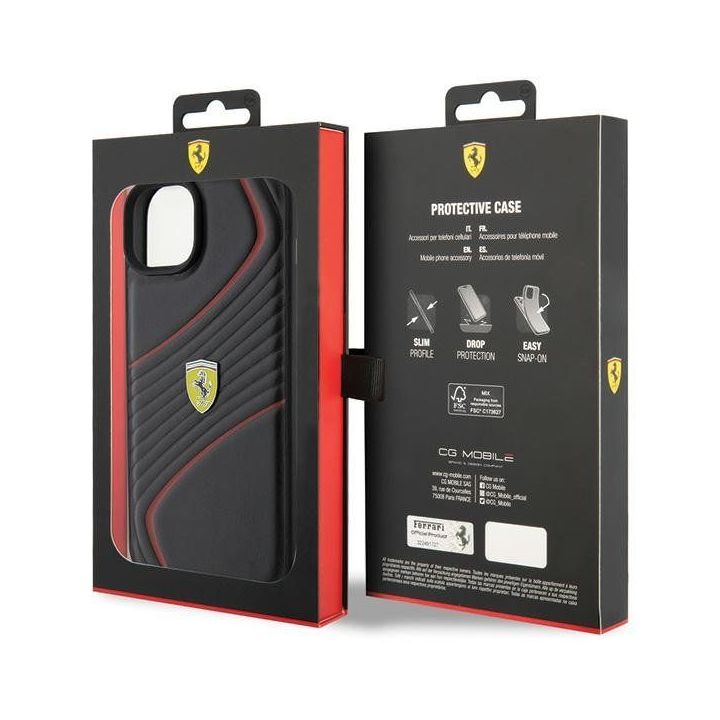 Ferrari Twist metalinis dėklas su logotipu iPhone 15 Plus - juodas