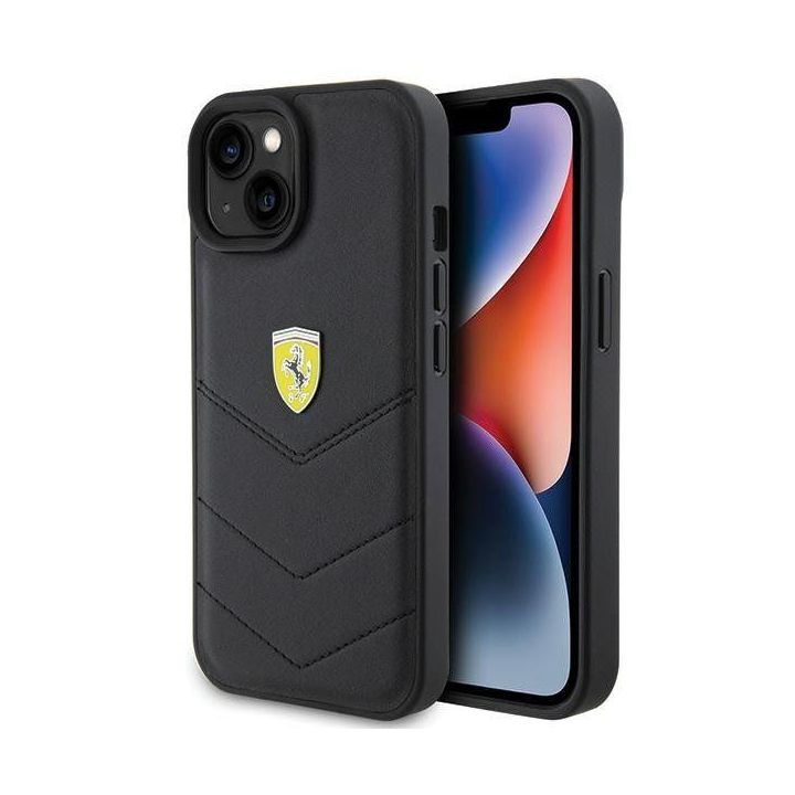 Ferrari dygsniuotas metalinis logotipas ant iPhone 15 - nuotraukos