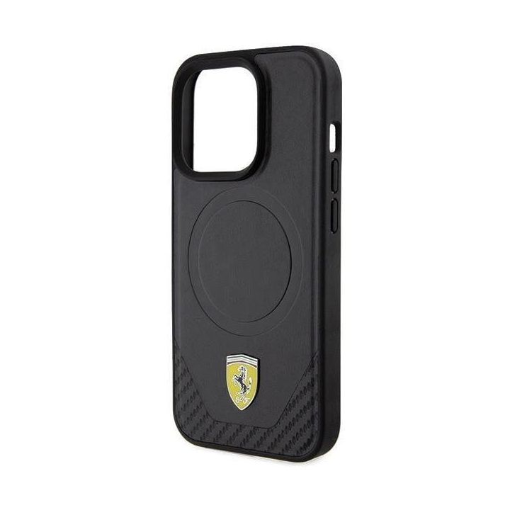 Dėklas Ferrari Carbon Metal Logo MagSafe prie iPhone 15 Pro - Pagrindinis