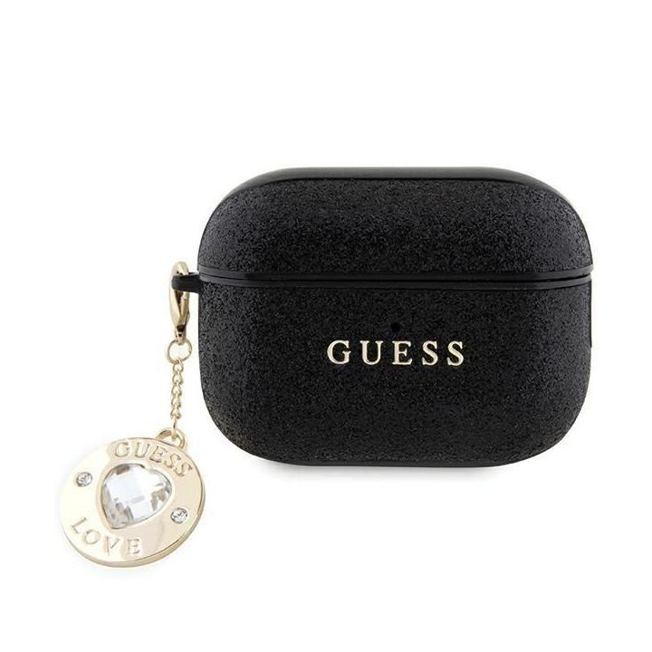 Guess Guess fiksuotas blizgantis širdies pakabukas su deimantais ant AirPods Pro 2 - Juodos spalvos