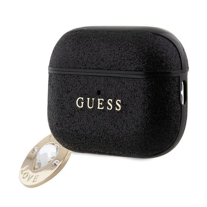Guess Guess fiksuotas blizgantis širdies pakabukas su deimantais ant AirPods Pro 2 - Juodos spalvos