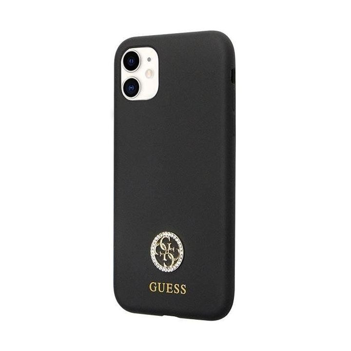 Guess silikoninis dėklas su logotipu Strass 4G , skirtas iPhone 11 / Xr - juodas