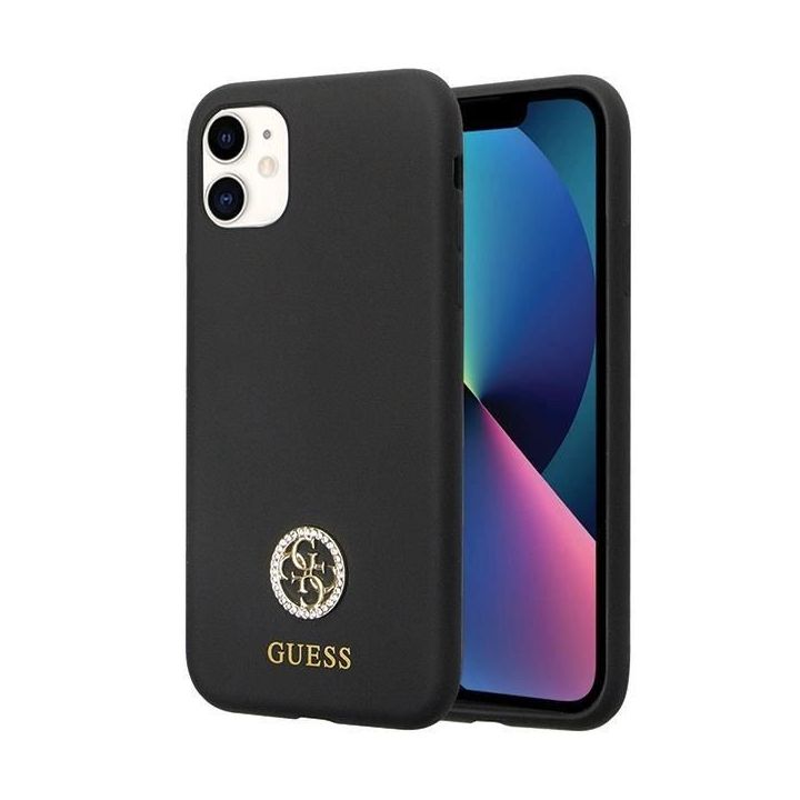 Guess silikoninis dėklas su logotipu Strass 4G , skirtas iPhone 11 / Xr - juodas