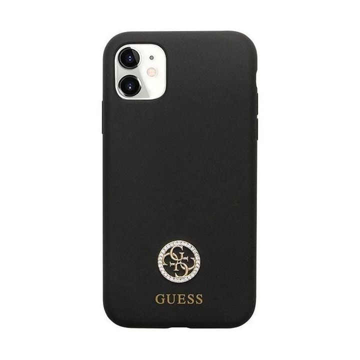Guess silikoninis dėklas su logotipu Strass 4G , skirtas iPhone 11 / Xr - juodas