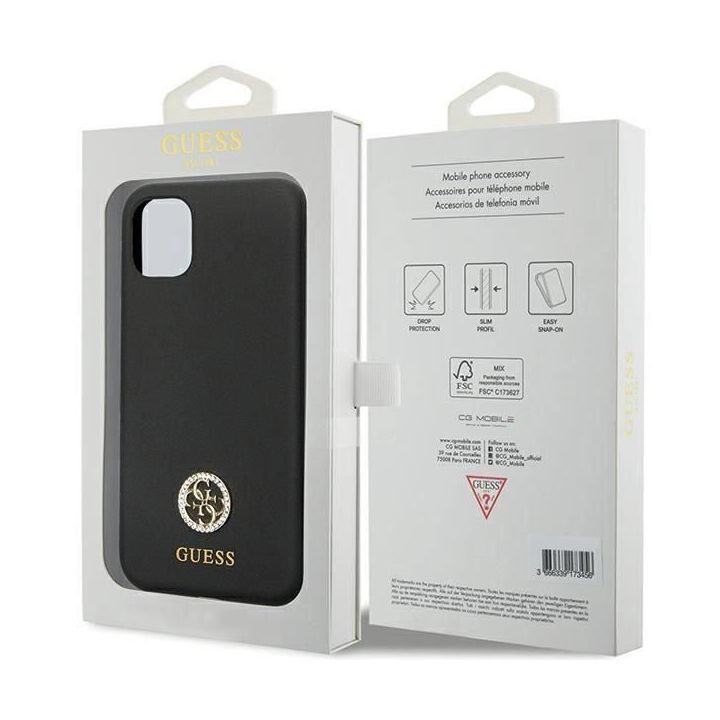 Guess silikoninis dėklas su logotipu Strass 4G , skirtas iPhone 11 / Xr - juodas