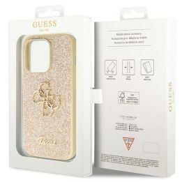 Guess Glitter Script Big 4G dėklas iPhone 14 Pro - auksinis