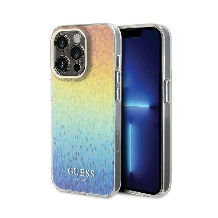 Dėklas Guess IML Faceted Mirror Disco Iridescent na iPhone 15 Pro - daugialypė terpė