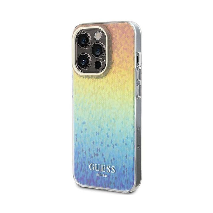 Dėklas Guess IML Faceted Mirror Disco Iridescent na iPhone 15 Pro - daugialypė terpė