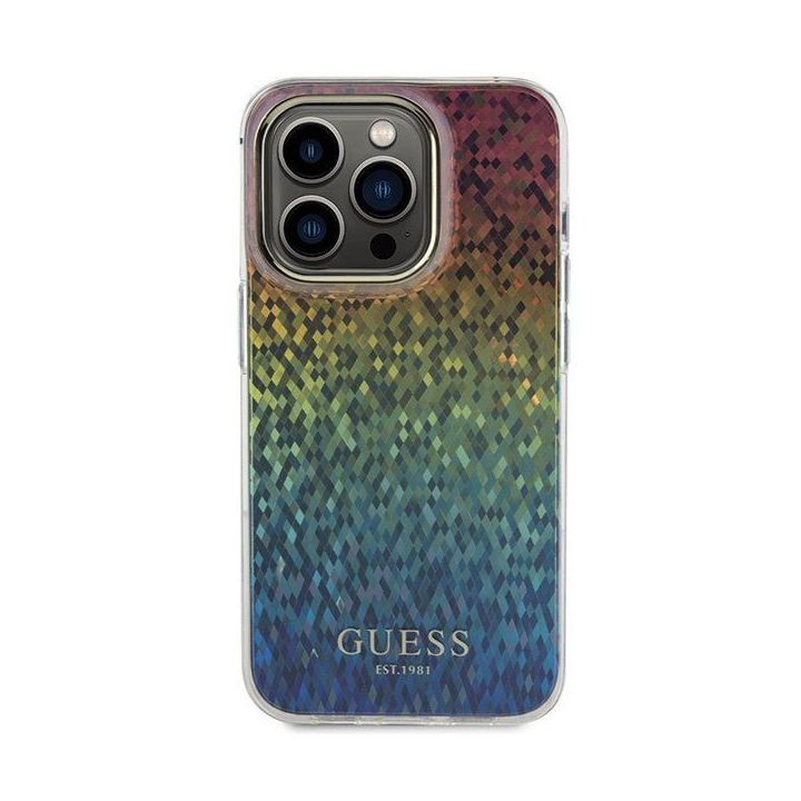 Dėklas Guess IML Faceted Mirror Disco Iridescent na iPhone 15 Pro - daugialypė terpė