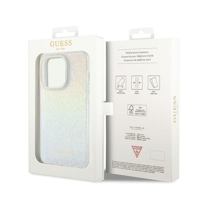 Dėklas Guess IML Faceted Mirror Disco Iridescent na iPhone 15 Pro - daugialypė terpė