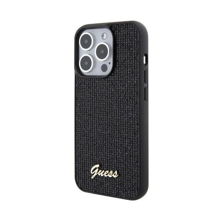 Guess Disco Metal Script dėklas iPhone 15 Pro - juodas