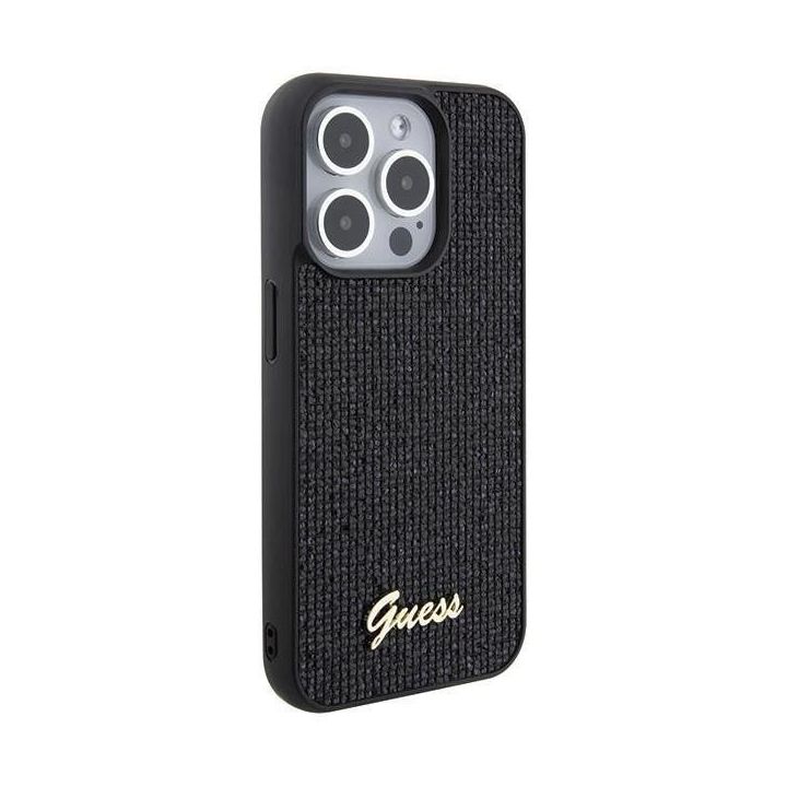 Guess Disco Metal Script dėklas iPhone 15 Pro - juodas