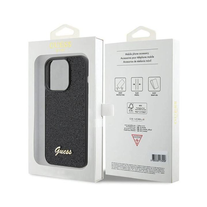 Guess Disco Metal Script dėklas iPhone 15 Pro - juodas
