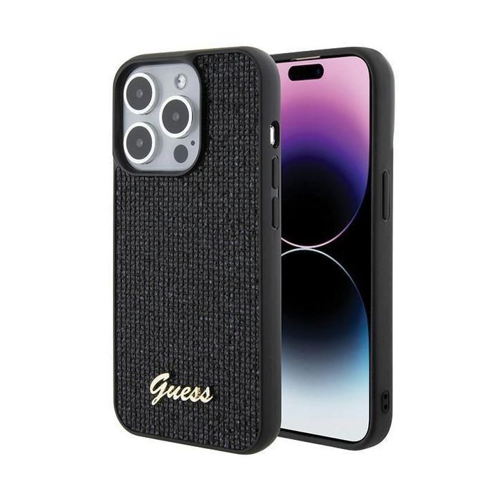 Guess Disco Metal Script dėklas iPhone 15 Pro - juodas