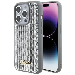 Guess Sequin Script metalinis dėklas iPhone 15 Pro - Sidabrinis