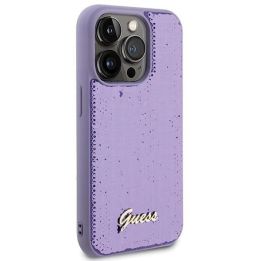 Dėklas Guess Sequin Script Metal ant iPhone 15 Pro - fioletowe