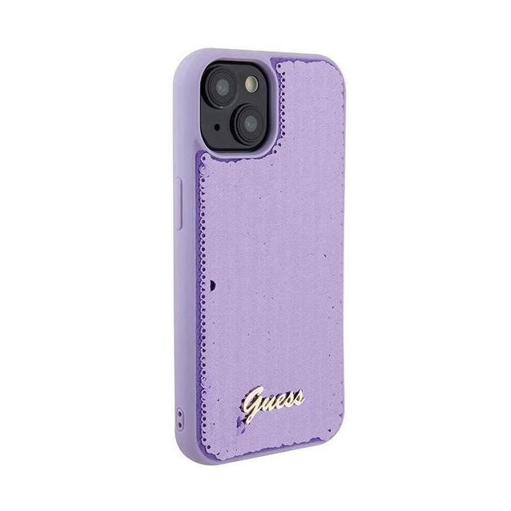 Guess Sequin Script Metal iPhone 15 - fioletowe