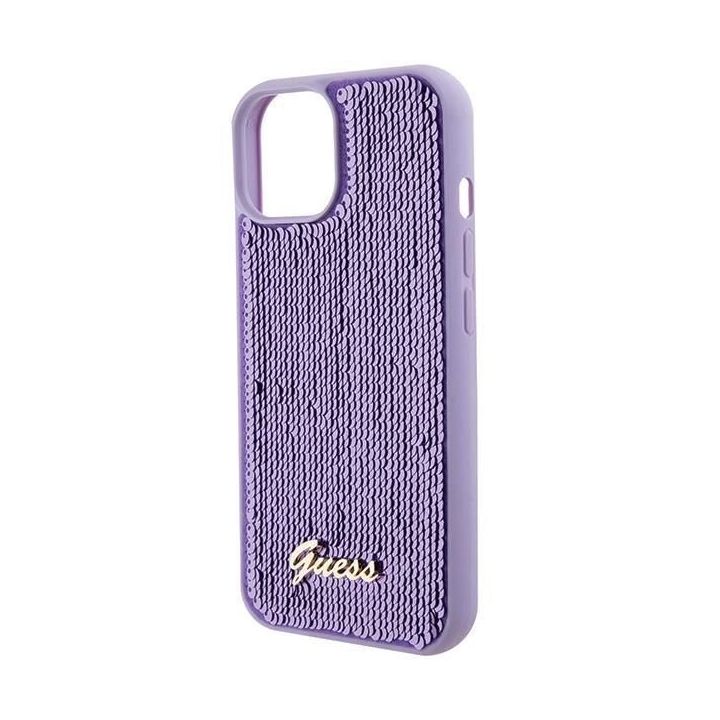 Guess Sequin Script Metal iPhone 15 - fioletowe