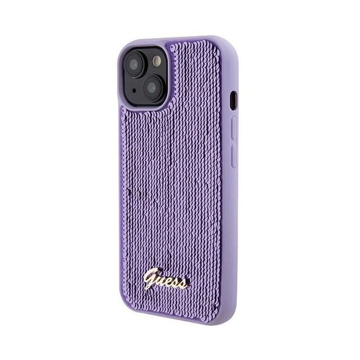 Guess Sequin Script Metal iPhone 15 - fioletowe