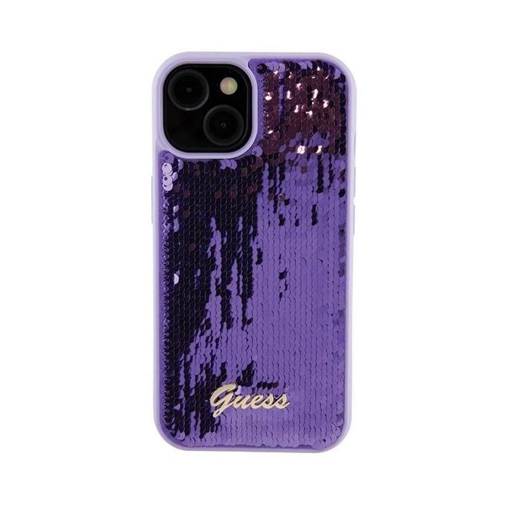 Guess Sequin Script Metal iPhone 15 - fioletowe