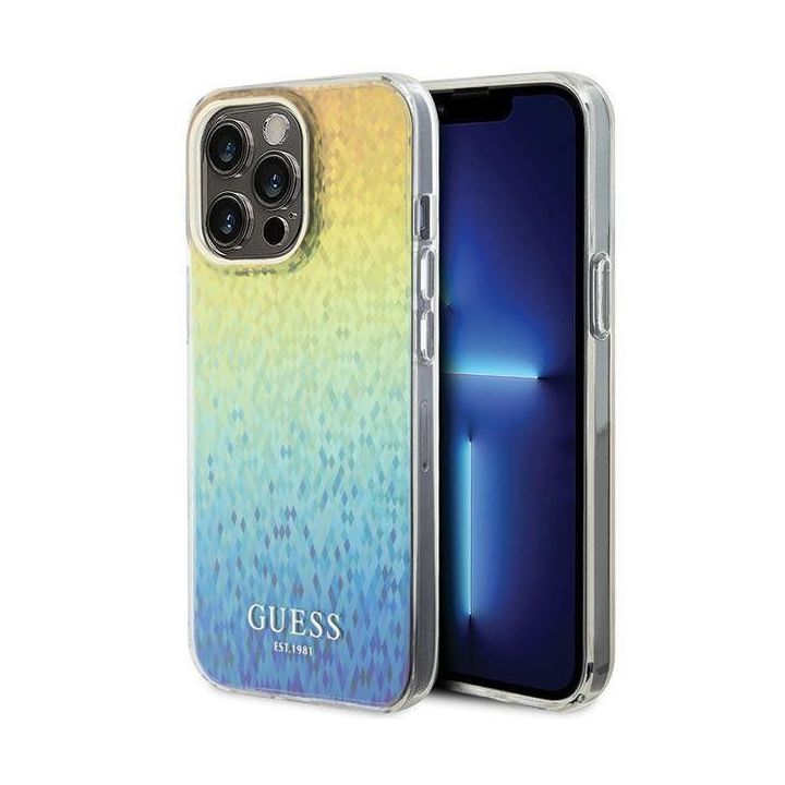 Guess IML Faceted Mirror Disco Iridescent ant iPhone 15 Pro Max - daugialypė terpė