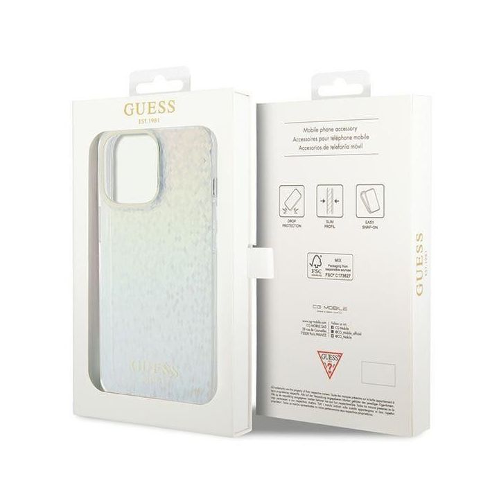Guess IML Faceted Mirror Disco Iridescent ant iPhone 15 Pro Max - daugialypė terpė