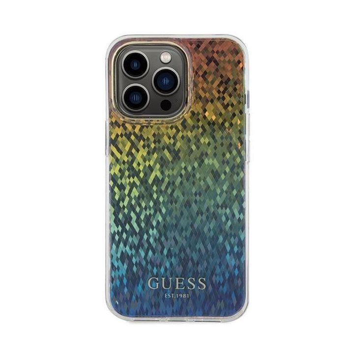 Guess IML Faceted Mirror Disco Iridescent ant iPhone 15 Pro Max - daugialypė terpė