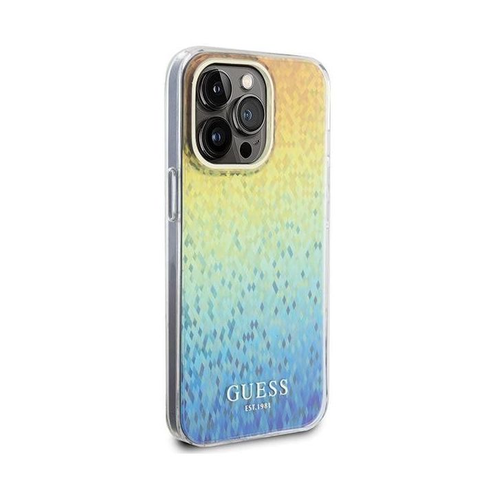Guess IML Faceted Mirror Disco Iridescent ant iPhone 15 Pro Max - daugialypė terpė