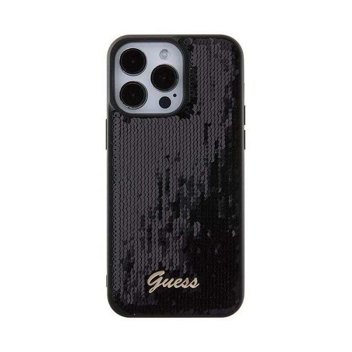 Guess Sequin Script Metal ant iPhone 15 Pro Max - juodos spalvos