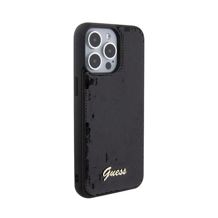 Guess Sequin Script Metal ant iPhone 15 Pro Max - juodos spalvos
