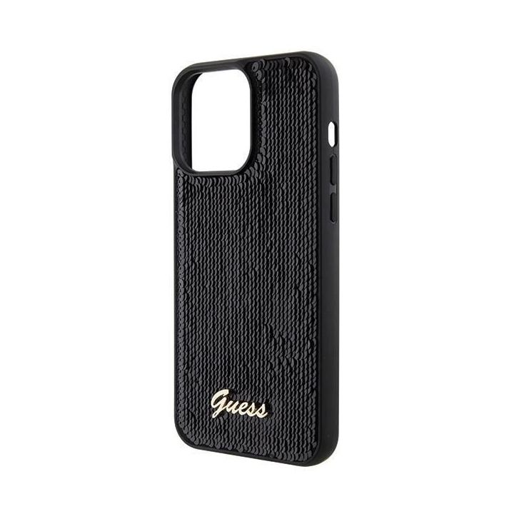 Guess Sequin Script Metal ant iPhone 15 Pro Max - juodos spalvos