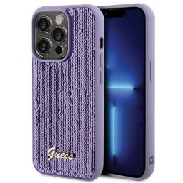 Dėklas Guess Sequin Script Metal ant iPhone 15 Pro Max - fioletowe