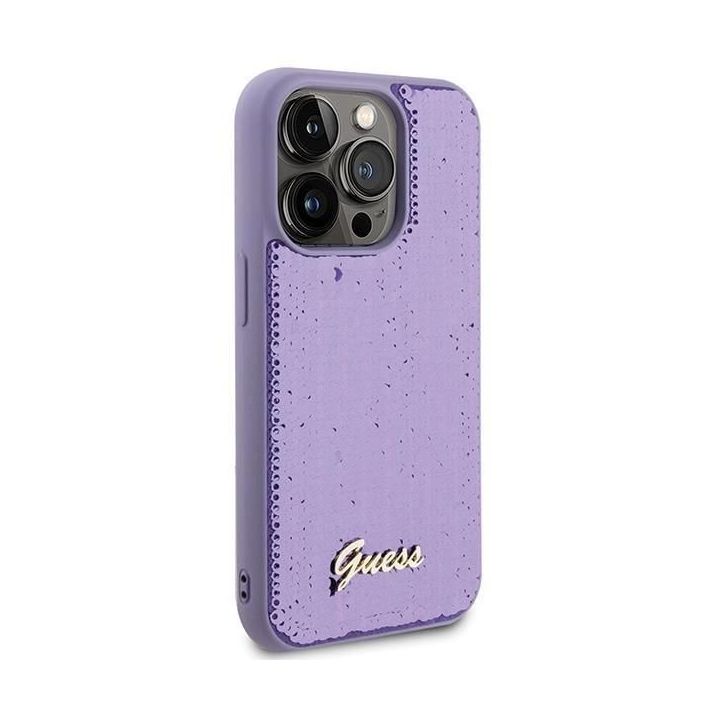Dėklas Guess Sequin Script Metal ant iPhone 15 Pro Max - fioletowe